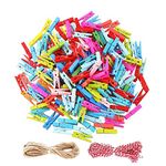 DECORA 120 Pieces 3.5cm Colored Wooden Clothespins Mini Craft Photo Pegs Clips with 98 Feet Twin