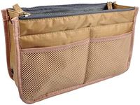 Vercord Upgrade Purse Handbag Organizer Insert Bag in Bag 13 Pockets with Handle Khaki Small