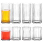 Ymyaye 8 Pack Drinking Glasses, 4pcs Highball Glasses & 4pcs Rocks Glasses, Clear Vintage Glassware Set of 8, Premium Glass Tumbler for Cocktail, Whiskey, Juice (Style B: 15oz+9oz)