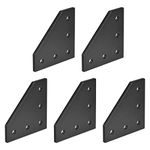 sourcing map L Shape Outside Joining Plate, 60mm x 60mm x 4mm with 5-Hole Joint Bracket for 2020 Aluminum Profile, 5 Pcs (Black)