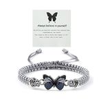 Always believe in yourself Butterfly Bracelet,Adjustable Hand Woven Bracelets,Cute Butterfly Charm Bracelets Matching Bracelet Friendship Couple Bracelets (Gray Gray)