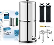 Purewell 3-Stage 0.01μm Ultra-Filtration Gravity Water Filter System, NSF/ANSI 42&372 Certification, 304 Stainless Steel Countertop System with 2 Filters and Stand, Reduce 99% Chlorine, 2.25G, PW-OB