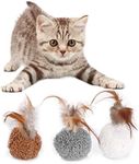 Andiker 3 Pieces Cat Toys Ball with Bell, Plush Feather Kitten Balls for Cat Indoor Interactive Chasing Toys