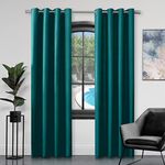 GC GAVENO CAVAILIA Faux Silk Eyelet Curtains For Living Room, 100% Polyester Ring Top Fully Lined Drapes, Teal, 90x108 Inch, (654599)