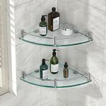 YorkHoMo Glass Shower Shelves Caddies Tempered Bathroom Glass Shelf with Rail Wall Mounted Drill Hole for Corner Shower Shelf for Inside Shower 2 Pack