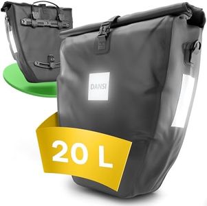 Dansi Sacoches de vélo 20L pour Porte-Bagages, avec bandoulière et poignée, Sacoche de vélo 100% imperméable avec réflecteurs et système de clic, Noir (Lot de 1)