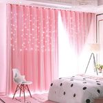 UNISTAR 2 Panels Stars Blackout Curtains for Bedroom Girls Kids Baby Window Decoration Double Layer Star Cut Out Aesthetic Living Room Decor Wall Home Curtain,W52 x L63 Inches,Pink