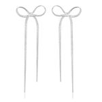 LecAit 925 Sterling Silver Post Bow Drop Dangle Earrings for Women Girls Long Tassel Chain Earrings Wedding Statement Jewelry (silver bow)