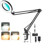 5X Magnifying Glass with Light and Clamp, Adjustable Metal Swing Arm Magnifying Desk Lamp, Stepless Dimming, 3 Color Modes, Memory Function, LED Lighted Magnifier Light for Reading/Crafts/Close Work