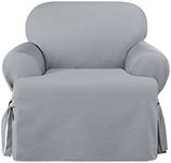 SureFit Heavy Weight Cotton Canvas 1 Piece T Cushion Chair Slipcover in Pacific Blue