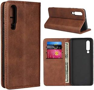 Cavor for Huawei P30 Case,Cowhide Pattern Leather Case Magnetic Wallet Cover with Card Slots(6.1") -Dark Brown