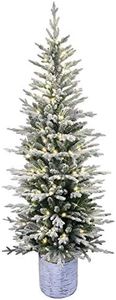 Puleo International Pre-Lit 7' Potted Flocked Arctic Fir Artificial Christmas Tree, Green