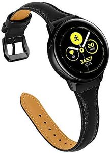 Joyozy Leather Band Compatible with Samsung Galaxy Watch Active, Woman Man 20mm Slim Leather Wristband Strap for Galaxy Watch 42mm/ Samsung Gear S4/ Gear S2 Classic SM-R732/ 735 (Black)