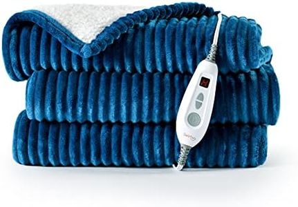 Bearhug Heated Blanket Throw Size 50" x 60" Single Controller Electric Blanket, Flannel/Sherpa, 6 Heating Levels & 4H Auto Off, Over-Heat Protect, ETL, Machine Washable