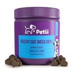 Petlii HEALTHY COAT OMEGA CHEWS - 120 Duck flavour Chews for Skin and Coat health. Omega 3, 6, 9, Biotin, Zinc, Fish Oils and Vitamins to relieve itching, allergies, dryness, patchiness and shedding