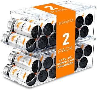 SCAVATA 2 Pack Skinny Can Organizer for Refrigerator, Stackable Tall Skinny Soda Pop Can Holder Dispenser with Lid for Fridge Pantry Rack Freezer, Clear Plastic Storage Bins-Holds 12 Slim Cans Each