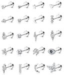 BESTEEL 20Pcs Stainless Steel Stud Earrings for Women Men 20G Tiny Cartilage Stud Earrings Small Snake Star Moon Ball Butterfly Heart Eye Flower Screwback Hypoallergenic Flat Back Stud Earrings