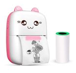 SEIBEN Mini Bluetooth Thermal Label Printer, Cartoon Label Printer Inkfree Photo Printer for Android & iOS System, Label Maker Black on White Thermal Printer with 1 Roll HD Print Paper. Pink