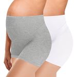 Pepperika High Waist Stretchable Cotton Over The Bump Maternity Boyshorts Pregnancy Panties for Women Shorts Style Brief Underwear for Pregnant Women Combo Pack (Size 5XL Pack of 2) (Grey, White)