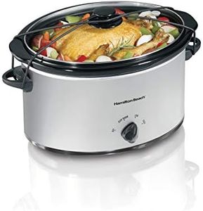 Hamilton Beach 7-Quart Portable Slow Cooker Serves 8+, Dishwasher Safe Crock, Lid Latch Strap for Travel, Brushed Silver