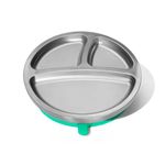 Avanchy Baby Plates with Suction – Stainless Steel Divided Plates for Toddlers, BPA-Free, Dishwasher Safe, Unbreakable, Non-Toxic, 100% Silicone Suction (Green, Round)