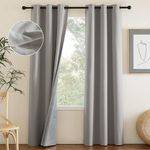 NICETOWN 100% Absolutely Blackout Faux Linen Curtains with Thermal Insulated Liner, 52" W, 2 PCs, Light Grey, 102" Long Drapes Sweep The Floor Decorative Keep Privacy Panels for Living Room/Villa