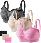 Angelhood Womens Seamless Sleep Nursing Bra,Breastfeeding Maternity Bra with Remove Bra Pads Extenders Pack of 3, Black/Nude/Pink, Large