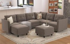 LLappuil Modular Sectional Sofa with Reversible Chaise, U Shaped Sectional with Storage, Waterproof, Anti-Scratch and Antistatic Velvet 8 Seater Oversized Couch, Brown