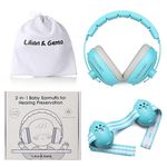 Lilian&Gema 2-in-1 Baby Ear Muffs Noise Protection, Adjustable Baby Headphones with Stretchy Band, Noise Cancelling Headphones for Baby & Toddler up to 4 Years, Baby Airplane Essentials, Blue