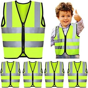 Unittype 4 Pieces Kids Safety Vest Construction Reflective Traffic Vest for Running Kindergarten Preschool Children, Fluorescent Green