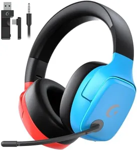 Gvyugke 2.4GHz Wireless Gaming Headset for Switch/Lite/OLED - Bluetooth 5.3 Gaming Headphones with 7.1 Surround Sound for Fortnite, 50mm Speakers, 70H Battery, Blue Lighting - BlueRed