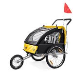 SAMAX Children Bike Trailer 2in1 Kids Jogger in Yellow/Black - Silver Frame