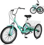 Slsy, 7 Speed Folding Bike Tricycle, 20" Soft Green, Adult 3 Wheel Bike for Women, Men, Seniors