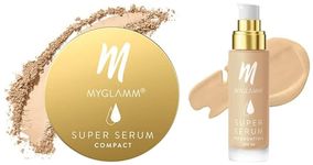 MyGlamm Super Serum Compact -101N Cream-9Gm & Radiant, Matte Super Serum Full Foundation, All Skin Type-103W Cream-33Gm Combo, 2 count