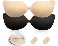 Kemowi 2 Pair Sticky Adhesive Bra for Women, Skin-Friendly Stick On Bra, Invisible Strapless & Backless Bra with 2 Pack Nipplecovers