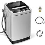 Giantex Full Automatic Washing Machine, 2 in 1 Portable Laundry Washer, 1.5Cu.Ft 11lbs Capacity Washer and Dryer Combo, 8 Programs & 10 Water Levels, Stainless Steel Barrel, Effort Saving Top Load Washer for Apartment Dorm (Gray)