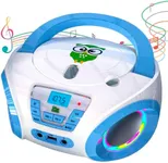 TinyGeeks Tunes Kids Boombox CD Player for Kids - NEW 2023 - FM Radio - Batteries Included - Cute white Radio cd Player with Speakers for Kids and Toddlers - Blue