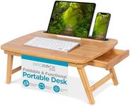 BIRDROCK HOME Bamboo Wood Lap Tray with Foldout Legs, Storage Drawer, Fits Laptops Up to 17", Tablet and Phone Slot, Laptop Table for Sitting or Standing, Work from Home, Workstation - Natural