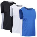 Cimic 3 Pack Men's Tank Top, Sleeveless T-Shirts Vest Tops for Men Quick Dry Muscle Gym Vest Top Breathable Training Bodybuilding Vest,0505-Black White Blue-L