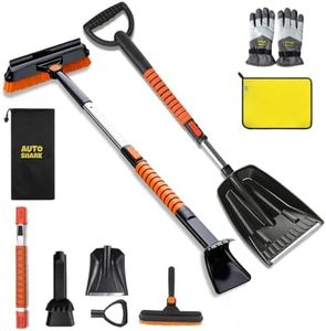 AutoShark 7 in 1 Snow Shovel & Snow Brush Kit, 47.2" Ice Scrapers & Snow Shovel Kit, Car and 360° Pivoting Car Scraper Snow, 7 in 1 Extendable Snow Brush with Foam Grip Glove.
