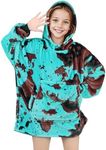 KIVEE Wearable Blanket Hoodie Kids Blue Cow Print Sweatshirt With Giant Pocket - Warm Cozy Hooded Blanket for 6-10 Year Old Girl Boy Birthday Gifts