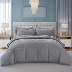 Lavisun Queen Comforter Sets,Grey Bedding Set 7 Pieces,All Season Soft Microfiber Complete Bedding Sets with 1 Comforter, 1 Flat Sheet, 1 Fitted Sheet, 2 Pillowcases and 2 Pillow Shams