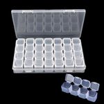 17x11cm Small Storage Box with Lid 28 Grids Diamond Art craft Storage Box with Compartments Clear Plastic Organiser Bead Screw Storage Boxes Jewelry Earring Container Tackle Box Travel Snack Boxes