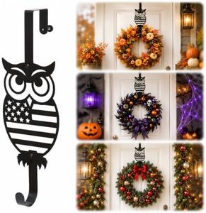 AMOEJOV Wreath Hangers for Front Door, Owl Over The Door Hooks 15" Metal Front Door Hangers Sturdy Wreath Holder for Xmas Party Festival Front Porch Home Deco