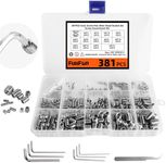 381PCS M2.5 M3 M4 M5 M6 M8 Cup Point Grub Set Screws, Allen Head Grub Screws with 6PCS Allen Wrenches, 304 Stainless Steel Set Metric Hex Socket Head Screw Assortment