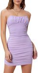 Verdusa Women's Ruched Bust Spaghetti Strap Mini Cami Bodycon Short Dress Lilac Purple XS