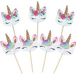 CCINEE 48pcs Unicorn Cupcake Toppers,Rainbow Unicorn Cake Paper Topper Picks for Kids Birthday Unicorn Party Baby Shower Decoration Supply