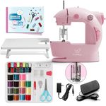 CraftBud Mini Sewing Machine for Beginners, Dual-Speed, Small Portable Sewing Machine for Children and Adults, with Extendable Table, 48-Piece Gift Set Includes Pedal, Project Book, Light and More