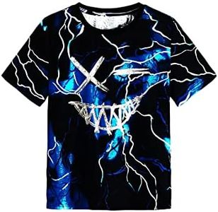 Floerns Boys Graphic Print Short Sleeve Tee Crew Neck Reflective Casual T Shirt Black and Blue 8Y