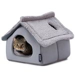 Pelzin Cat Houses for Indoor Cats - Large Cat Cave Bed with Removable Support Foam and Washable 2-Side Mat - Covered Cat Bed for Cat Hideaway - Enclosed Cat Hideout for Kitten and Small Pet, Grey